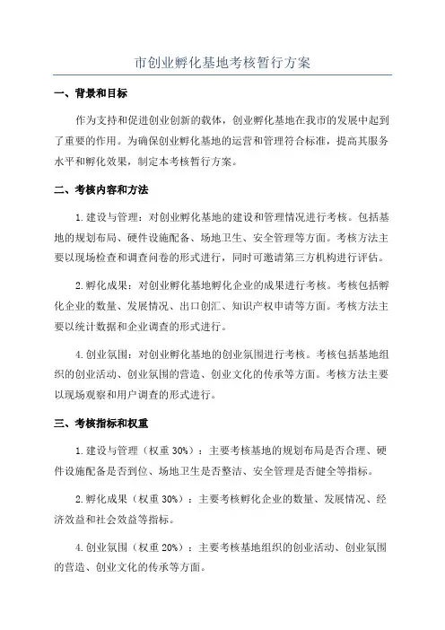 市创业孵化基地考核暂行方案