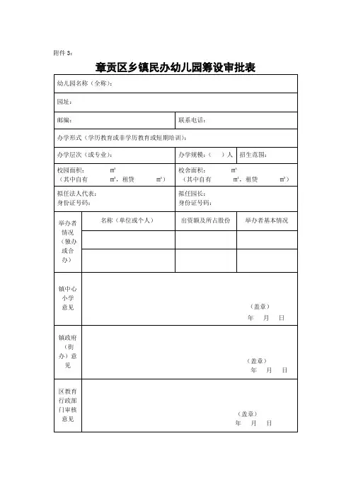 章贡区乡镇民办幼儿园筹设审批表