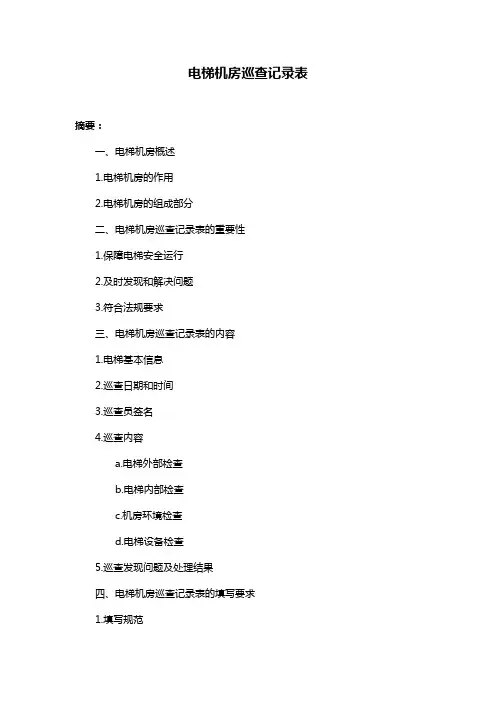 电梯机房巡查记录表
