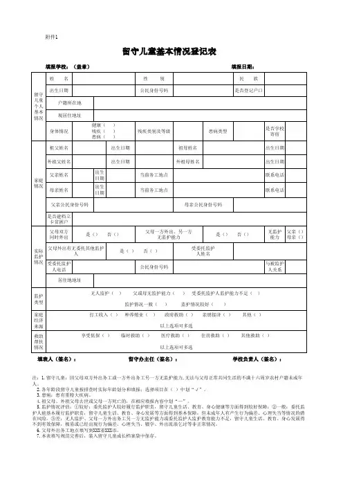 留守儿童情况登记表