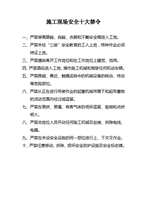(完整版)施工现场安全十大禁令