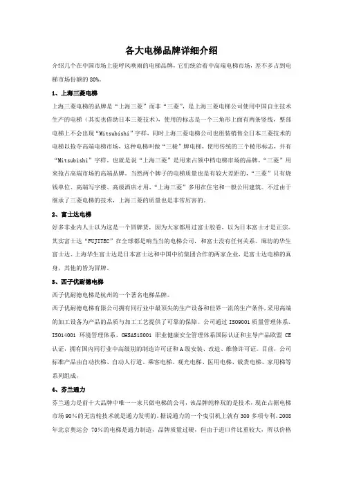 中国各大电梯品牌的详细介绍