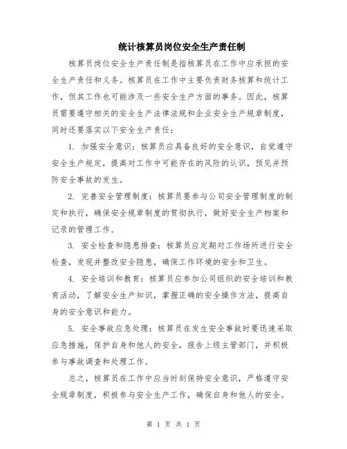 统计核算员岗位安全生产责任制