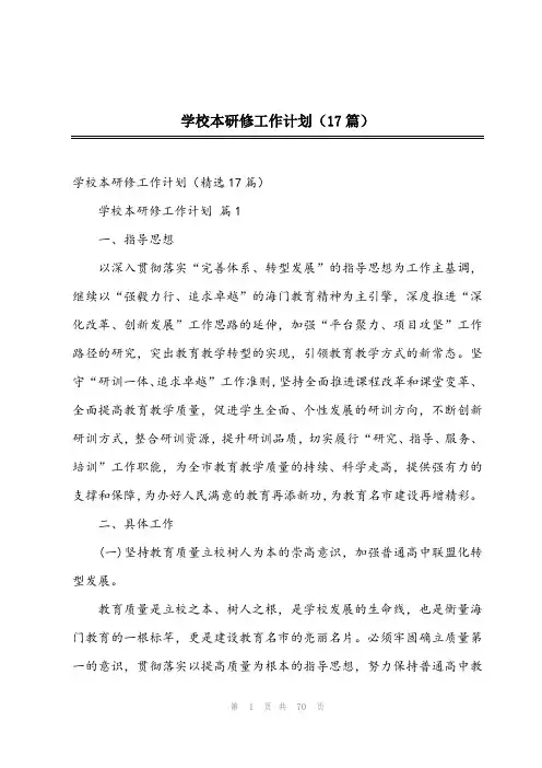 2024年学校本研修工作计划(17篇)