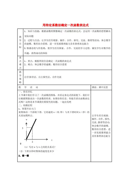 八年级数学下册 第4章 一次函数 4.4 用待定系数法确定一次函数表达式(第1课时)教案 (新版)湘教版