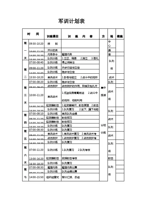 军训计划表