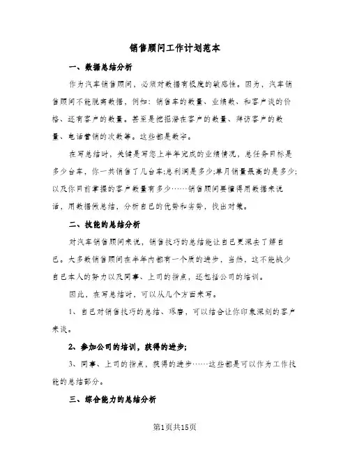 销售顾问工作计划范本(6篇)