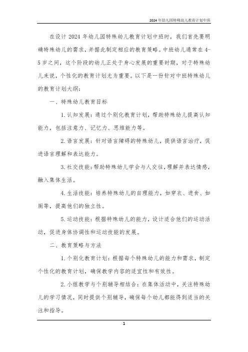 2024年幼儿园特殊幼儿教育计划中班