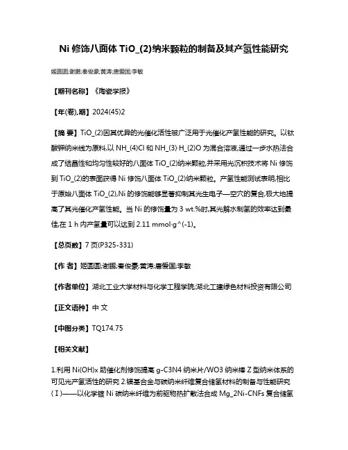 Ni修饰八面体TiO_(2)纳米颗粒的制备及其产氢性能研究