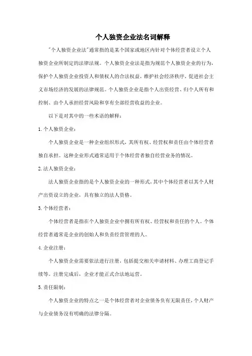 个人独资企业法名词解释
