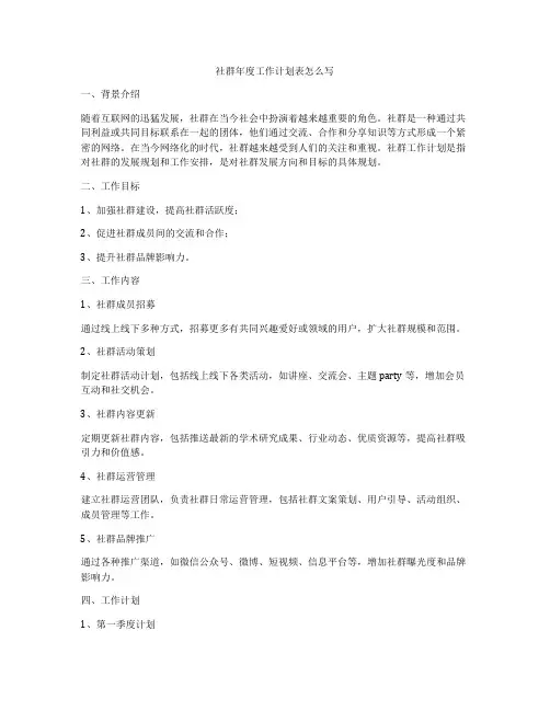 社群年度工作计划表怎么写