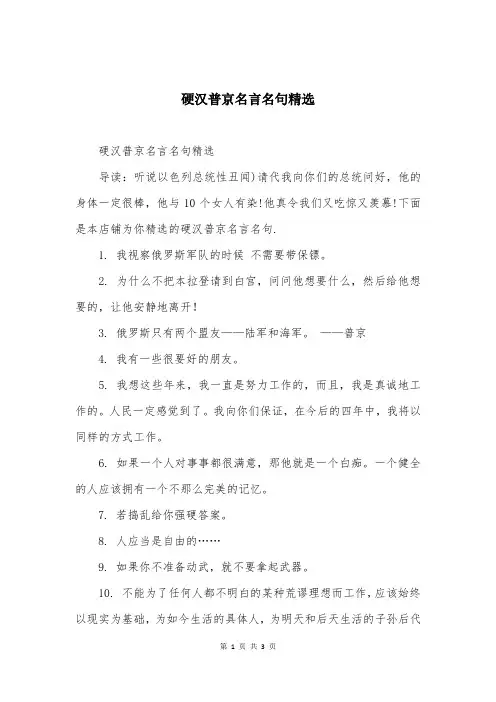 硬汉普京名言名句精选
