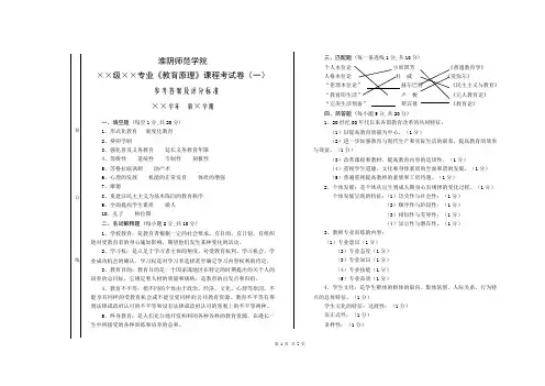教育原理一参考答案及评分标准