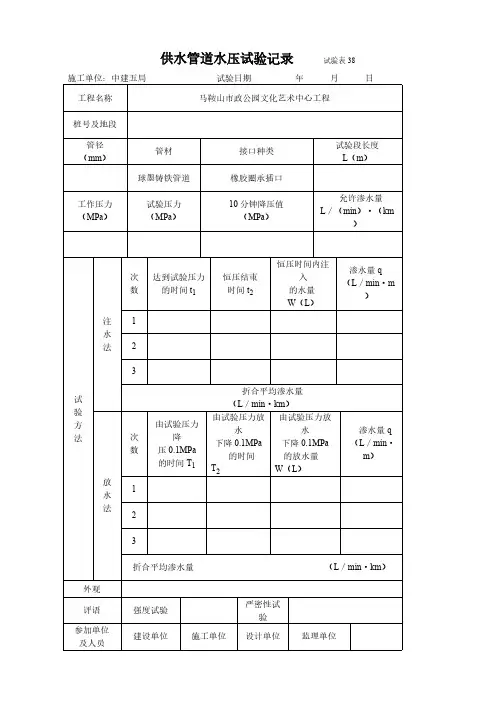 供水管道水压试验记录
