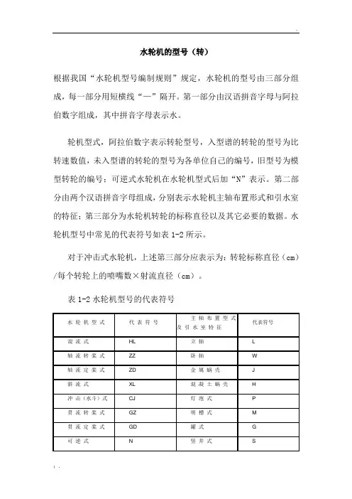 水轮机的型号