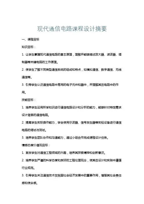 现代通信电路课程设计摘要