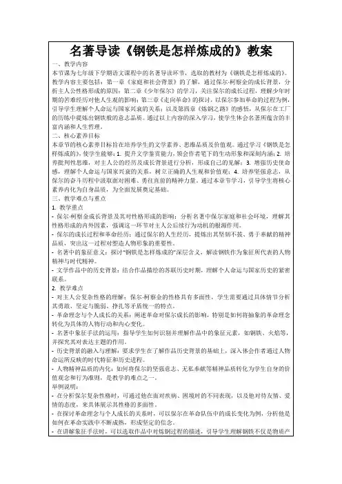 名著导读《钢铁是怎样炼成的》教案