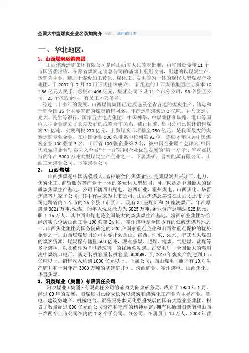 中国大型煤化工企业目录