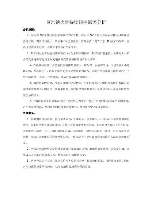 蒸汽钠含量持续超标原因分析