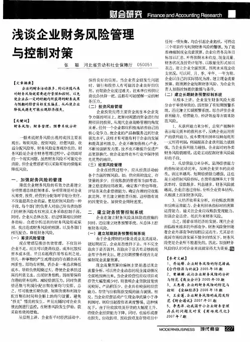 浅谈企业财务风险管理与控制对策