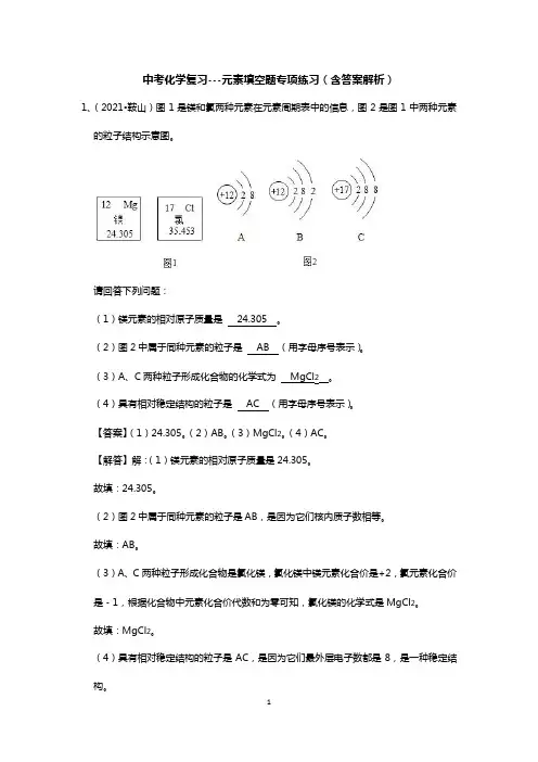 中考化学复习---元素填空题专项练习(含答案解析)