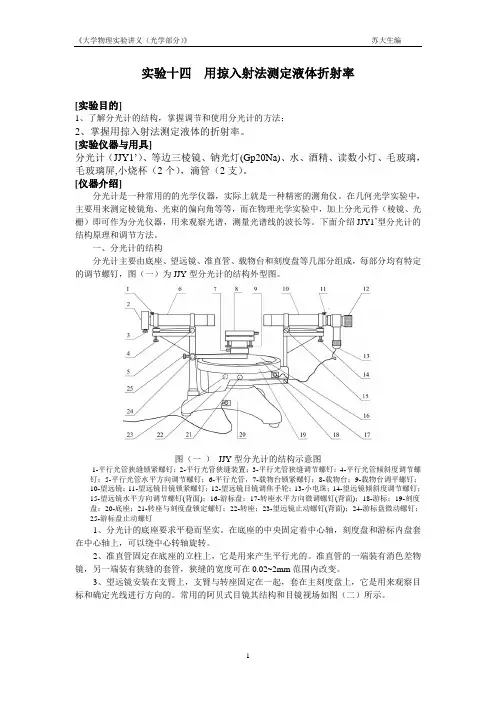 实验十四 用掠入射法测定液体的折射率
