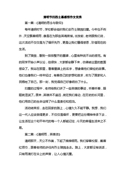 清明节扫烈士墓感悟作文优秀