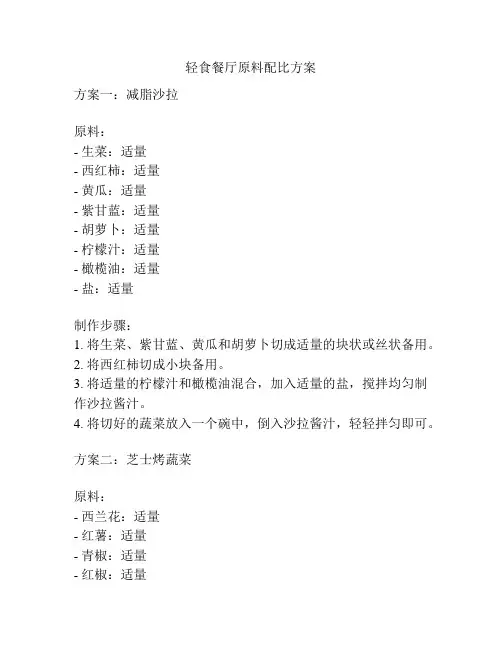 轻食餐厅原料配比方案