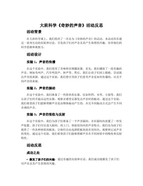 大班科学《奇妙的声音》活动反思