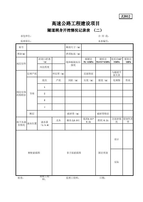 ZJ812隧道洞身开挖情况记录表 (二)