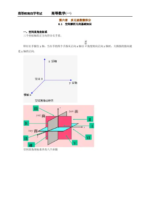 自考高等数学(一)第六章 多元函数微积分