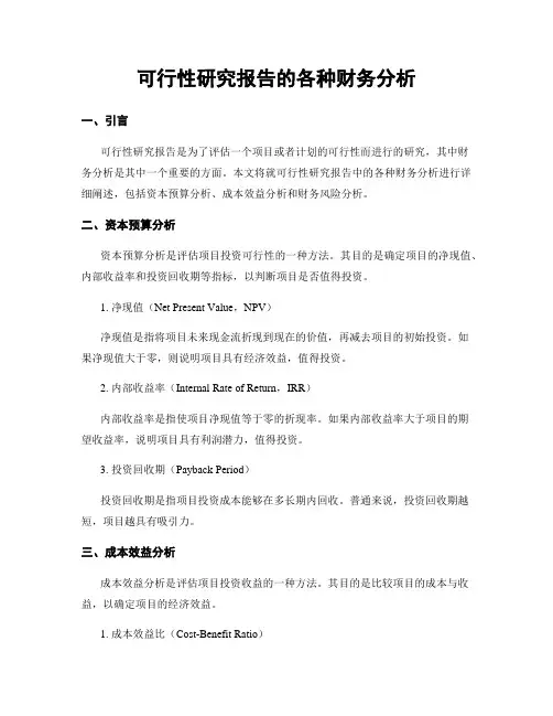 可行性研究报告的各种财务分析
