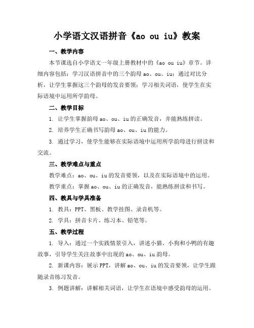 小学语文汉语拼音《aoouiu》教案(1)