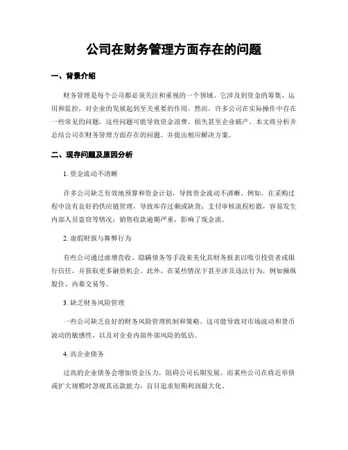 公司在财务管理方面存在的问题