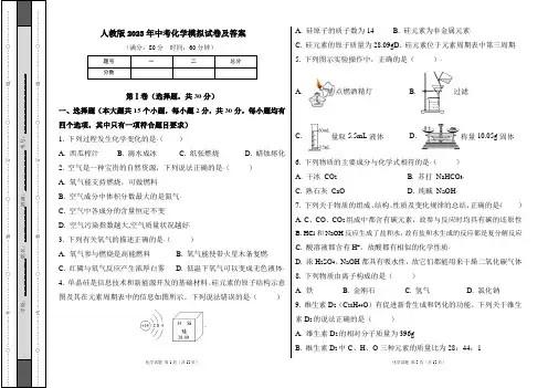 人教版2023年中考化学模拟试卷及答案