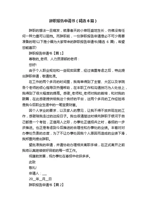 辞职报告申请书（精选6篇）