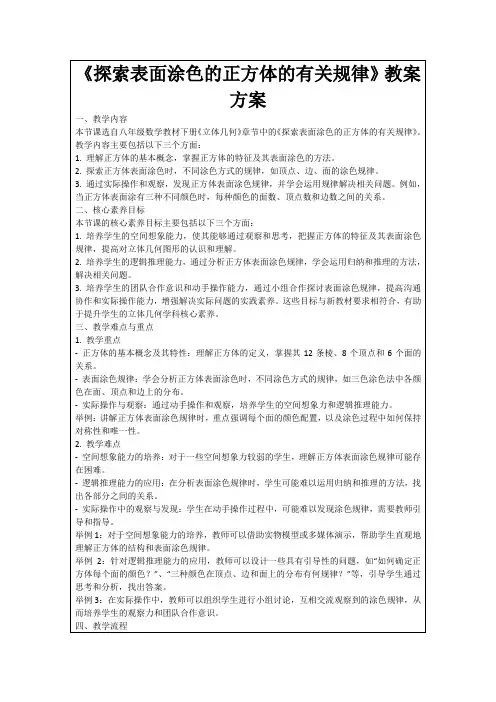 《探索表面涂色的正方体的有关规律》教案方案