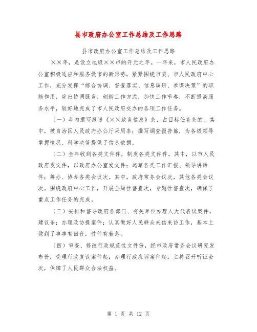 县市政府办公室工作总结及工作思路【可编辑版】