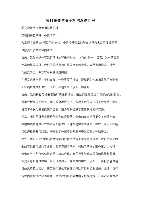 项目投资与资金筹措总结汇报