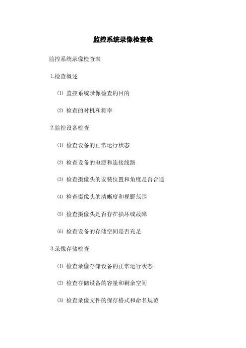 监控系统录像检查表