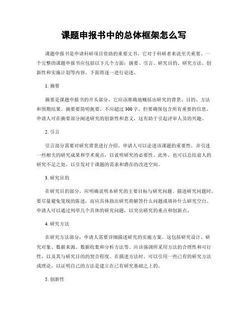课题申报书中的总体框架怎么写