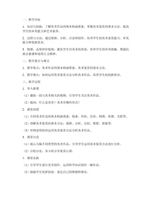 高中美术试讲备课教案模板范文