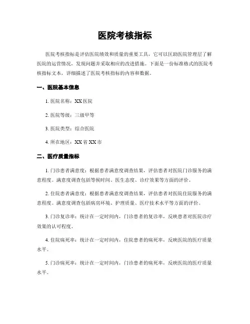 医院考核指标