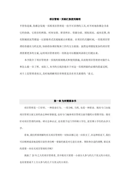 项目管理一纸报告使用说明