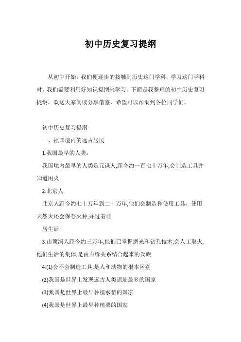 (中考)初中历史复习提纲