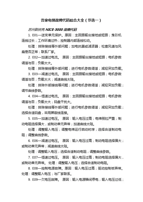 各家电梯故障代码綜合大全（节选一）