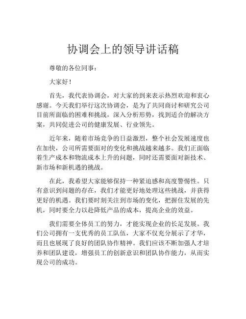 协调会上的领导讲话稿