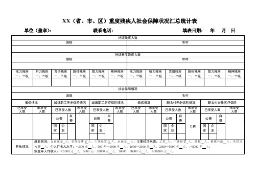 重度残疾人社会保障状况调查表及重度残疾人社会保障状况汇总统计表
