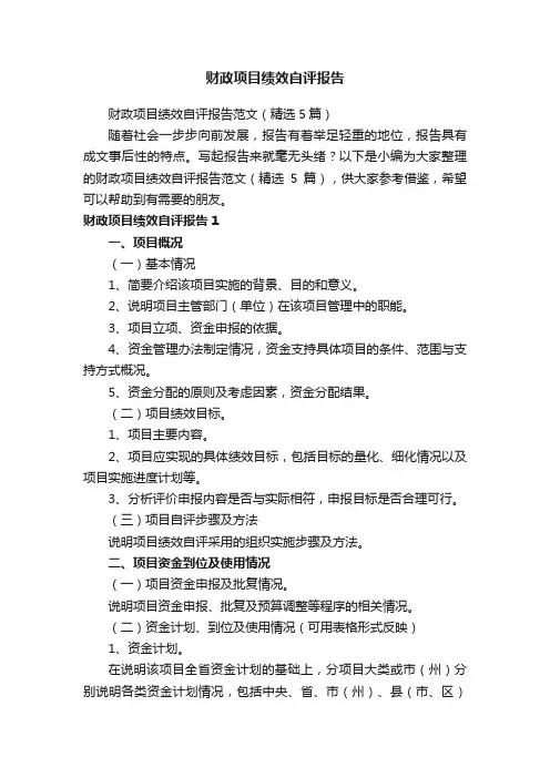 财政项目绩效自评报告范文（精选5篇）