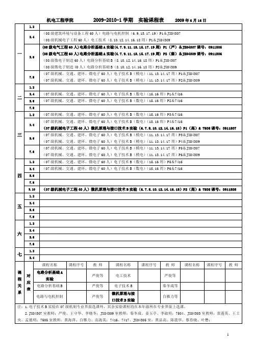 桂林电子工业大学 29211学期实验课程表